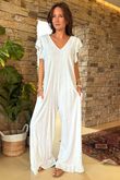 Made in Italy Bay Slub Mamma Mia Frill Jumpsuit White